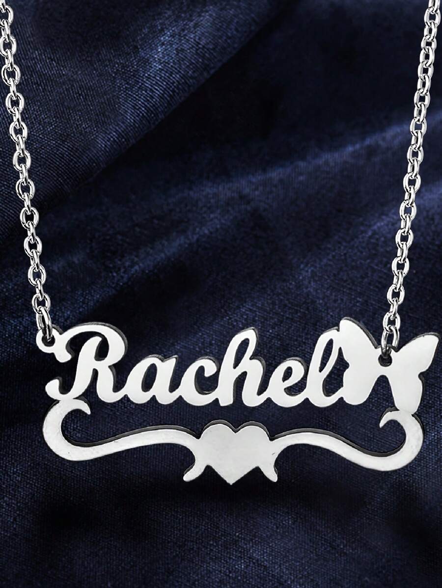 Dây chuyền mặt trái tim và bướm tùy chỉnh, món quà hoàn hảo cho ngày lễ tình nhân, gia đình, bạn bè hoặc sinh nhật (tự làm) Valentine - Bạc - Xem 1