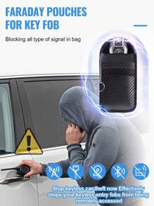 1個汽車鑰匙遙控器用法拉第袋,法拉第籠保護器,汽車rfid信號阻斷鑰匙遙控器保護器,雙層屏蔽碳纖維材料防盜法拉第袋 - 黑色 - 查看 2