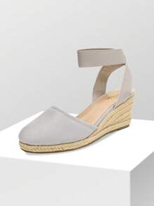 Women's Closed Toe Elastic Ankle Strap Espadrilles Vacation Outing Comfortable Commuting And Shopping Wedge Sandals Summer Shoes - Grey - View 2