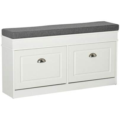 HOMCOM Shoe Storage Bench With Seat Cushion Hallway Cabinet Organizer With 2 Drawers Adjustable Shelf For Entryway Living Room Bedroom White