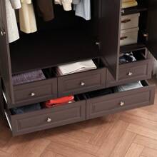 Armoire Wardrobe Closet With Mirror And 5 Drawers, Wardrobe Clothes Organizer With Hanging Rod And Shelves