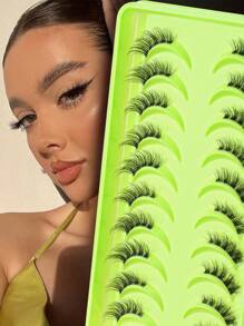10pairs Makeup Half Eye False Eyelashes, Natural Cross Thick 3d Separated Faux Mink Fur Transparent Stem Eyelash Strip, Suitable For Women's Daily & Club Wear