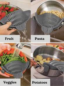 Colador de silicona para ollas, Colador de silicona ajustable para ollas, sartenes y cuencos, Colador de cocina, Colador de mano para ollas, Filtro para lavar frutas para fideos, pasta, verduras - Gris - Ver 5
