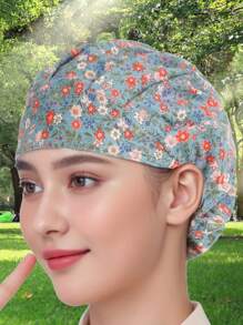 1 Pieza Gorro De Cocinero De Cocina Para Cocinar, Gorras De Sujeción De Cabello Para Enfermeras De Uniforme Ajustable De Calavera, Con Patrón De Frote De Restaurante Respirable Y Ajustable. Gorro Profesional Lavable Y Estampado Con Flores, Para Trabajo, Viajes, Escalada, Montar A Caballo, Fiesta O Uso Diario.
