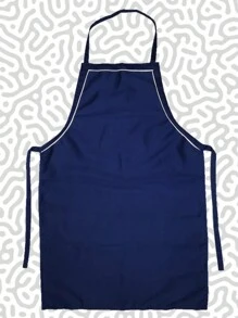 Mandil Delantal Largo Sin Bolsas Poliéster Tipo Carnicero Sublimado Estampado Serigrafía - Azul Marino c/Bies Blanco - Ver 1