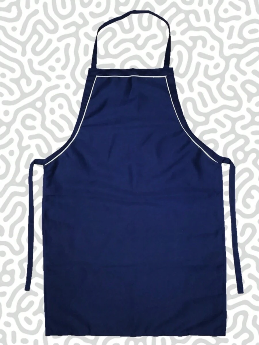 Mandil Delantal Largo Sin Bolsas Poliéster Tipo Carnicero Sublimado Estampado Serigrafía - Azul Marino c/Bies Blanco - Ver 1