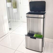 HOMCOM 72L Recycling Sensor Bin Stainless Steel 3 Compartments For Both Wet/Dry Waste W/Removable Lid  Kitchen Home