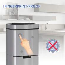 HOMCOM 72L Recycling Sensor Bin Stainless Steel 3 Compartments For Both Wet/Dry Waste W/Removable Lid  Kitchen Home