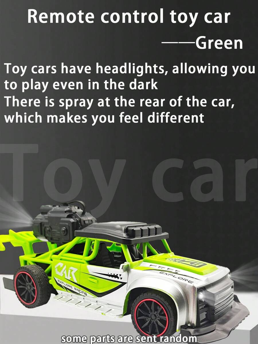Remote Control Car With Drifting, Spraying, Lights, Music, Inertia And Collectible Features In Blue, Green Or Orange - Green - View 1