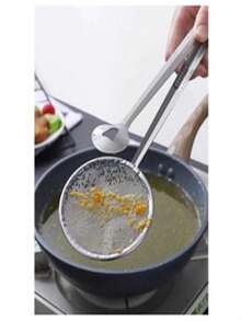 Escumadeira Para Frituras Com Pegador Aço Inox Utensílio Cozinha Em Casa - Cinza - Visão 5