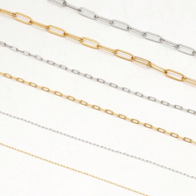 1 Meter/2 Meters Stainless Steel Thin Beading Cable Chains For Diy Jewelry Making, Minimalism 18k Gold Plated Hypoallergenic Thick Flat Oval Shape Paper Clip Chain For DIY Necklace/Bracelet/Anklet/Waist Chains Decoration Jewelry Findings