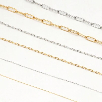 1 Meter/2 Meters Stainless Steel Thin Beading Cable Chains For Diy Jewelry Making, Minimalism 18k Gold Plated Hypoallergenic Thick Flat Oval Shape Paper Clip Chain For DIY Necklace/Bracelet/Anklet/Waist Chains Decoration Jewelry Findings