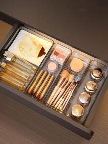 1pc/5pcs Makeup Organizer With Drawers, Stackable Transparent Perfume Organizer, Vanity Storage Box For Makeup Brush, Stationery, Lipstick, Powder Puff, Medicine Rack, School Supplies And Dormitory Supplies Collection Box - Clear - View 8