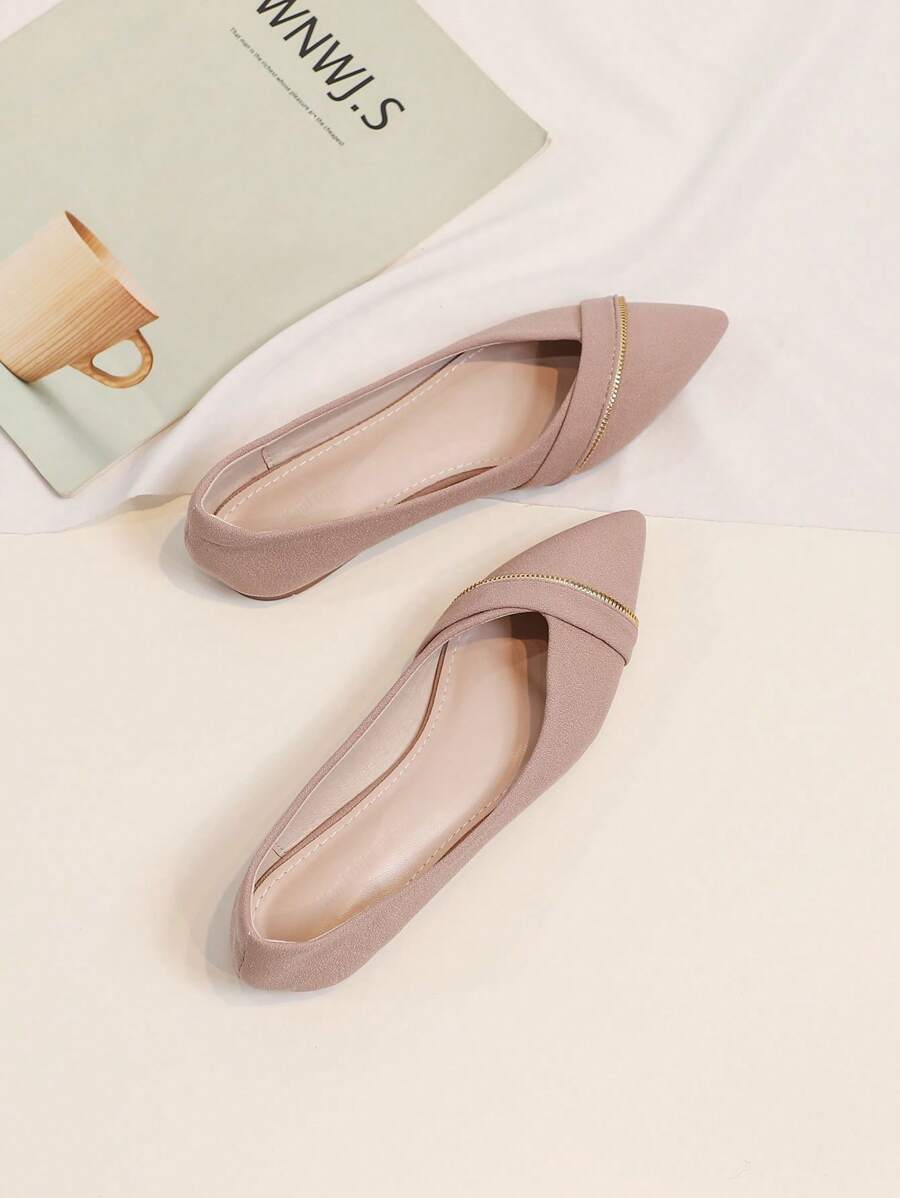 女式芭蕾平底鞋，法式休闲尖头舒适软底鞋，2025 年春季新品 - 粉色 - 查看 1
