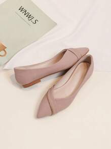 女式芭蕾平底鞋，法式休闲尖头舒适软底鞋，2025 年春季新品 - 粉色 - 查看 3