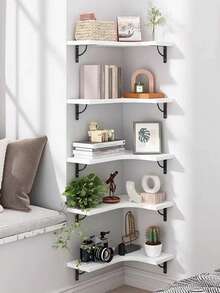 1pc Corner Wall-Mounted Shelf With Triangle Shaped Layered Plate For Living Room, Bedroom Storage - White - View 1