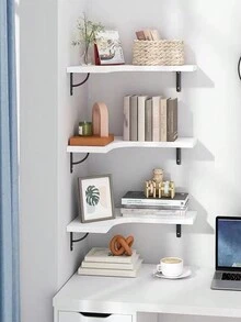 1pc Corner Wall-Mounted Shelf With Triangle Shaped Layered Plate For Living Room, Bedroom Storage - White - View 4