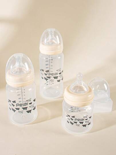 1 件婴儿纸飞机图案宽口 PP 奶瓶，带硅胶奶嘴，防摔，耐用，适合 0-1 岁婴儿