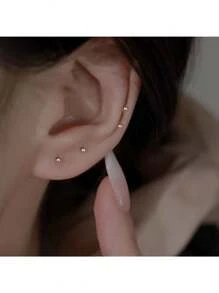 4 件/套全新 925 纯银耳环，适合穿耳洞，纯银睡眠耳环，随时佩戴，用于耳洞护理 - 復古銀色 - 查看 8