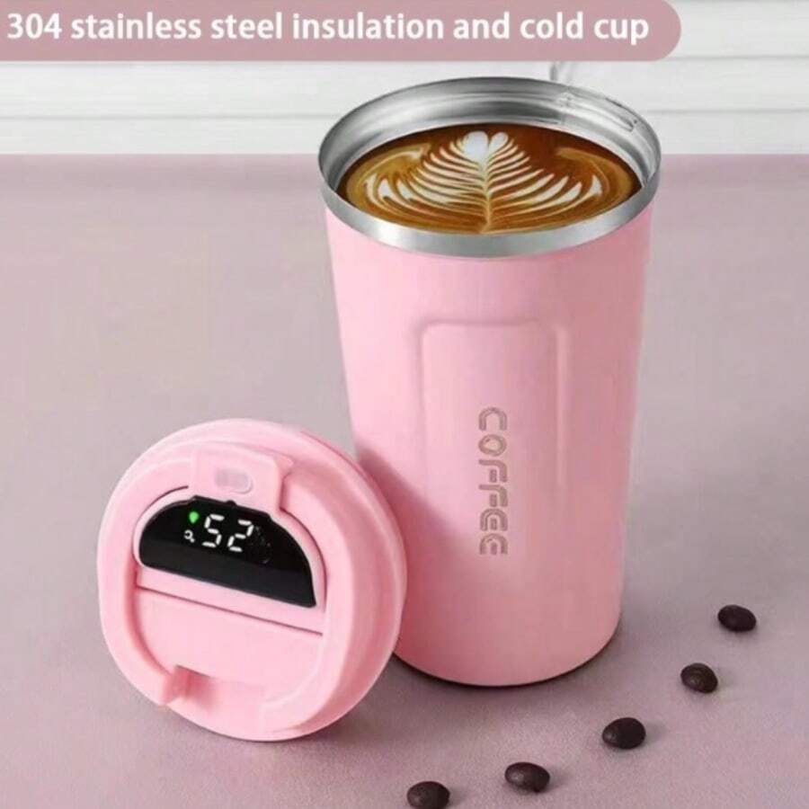 最新設計的不銹鋼真空旅行咖啡杯,智能led溫度顯示智能水瓶 - 粉色 - 查看 1