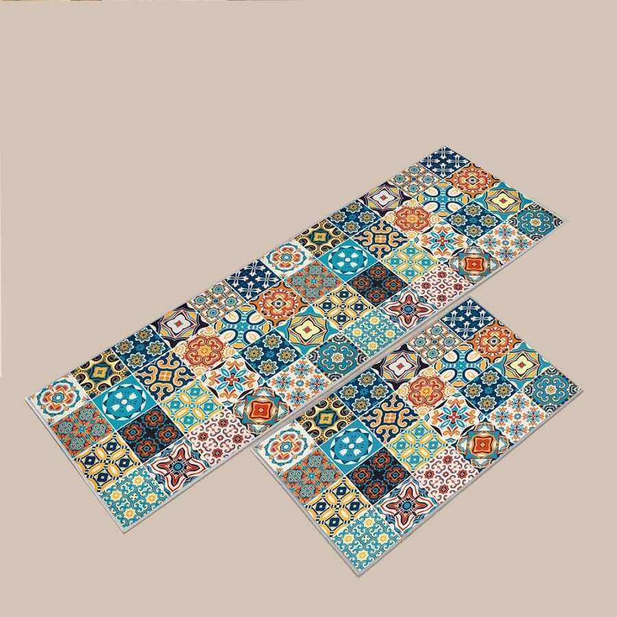 Kitchen Mat Set Anti-Slip Washable Kitchen Rug Pulley Set 2-Piece Anti-Fatigue Kitchen Floor Mats For Home Decor Office Standing Desk (E, 43x75+43x150 Cm) - Multicolor - View 1