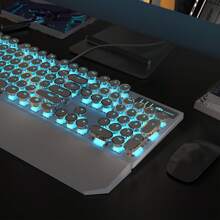 MageGee White Typewriter Mechanical Gaming Keyboard, 104 Keys Wired Retro Punk Round Keycaps With Blue LED Backlight, USB Wired Keyboard For Gaming And Office, Compatible With Windows Laptop PC - Blue Switch - White - View 11