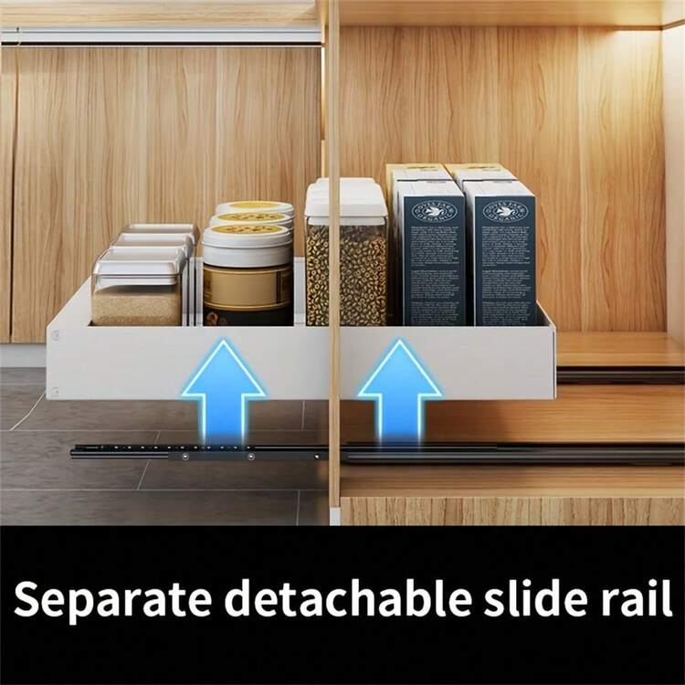1個無需安裝的橱柜拉出抽屜,金屬櫥櫃抽屜拉籃收納架,廚房用品儲藏調味醬料,拉出式收納盒適用於洗碗槽 - 白色 - 查看 3
