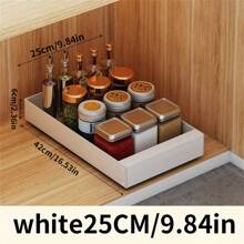 1pc Pull Out Drawers For Cabinets, Installation-Free, Metal Cabinet Drawer Pull Basket Storage Rack, Kitchen Storage For Seasoning Dishes, Pull-Out Storage Box Suitable For Sink - White - View 4