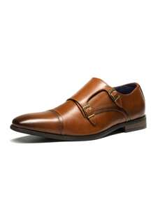 Men's Premium Monk Strap Slip-On Dress Loafers - Comfortable Leather-Like, Versatile For Business & Casual,Higher Quality! - 巧克力棕 - 查看 7