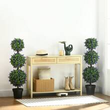 HOMCOM Set Of 2 Decorative Artificial Plants Ball Trees With Lavender Flowers In Pot Fake Plants For Home Indoor Outdoor Decor, 110cm - Green - View 1