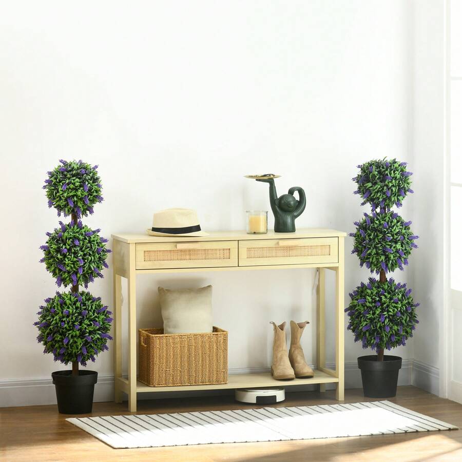 HOMCOM Set Of 2 Decorative Artificial Plants Ball Trees With Lavender Flowers In Pot Fake Plants For Home Indoor Outdoor Decor, 110cm - Green - View 1
