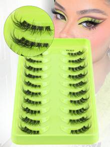 10pairs Makeup Half Eye False Eyelashes, Natural Cross Thick 3d Separated Faux Mink Fur Transparent Stem Eyelash Strip, Suitable For Women's Daily & Club Wear