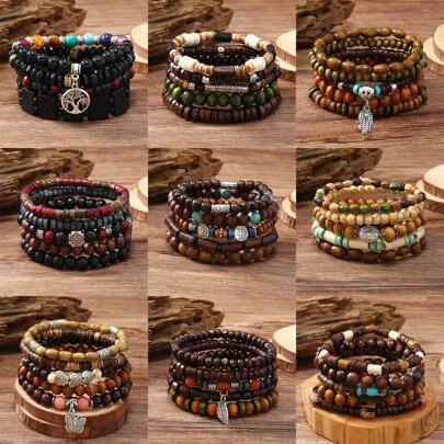 復古多層木質手鍊