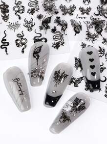 2入組黑色蝴蝶美甲貼紙新式普銅色覆膜鍍金美甲貼紙星月美甲裝飾膠片美甲貼紙 - 黑色 - 查看 3