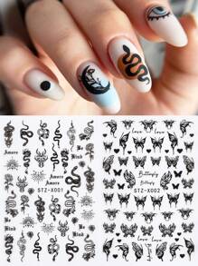 2入組黑色蝴蝶美甲貼紙新式普銅色覆膜鍍金美甲貼紙星月美甲裝飾膠片美甲貼紙 - 黑色 - 查看 2