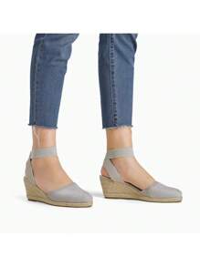 Women's Closed Toe Elastic Ankle Strap Espadrilles Vacation Outing Comfortable Commuting And Shopping Wedge Sandals Summer Shoes - Grey - View 7