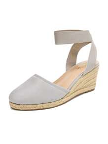 Women's Closed Toe Elastic Ankle Strap Espadrilles Vacation Outing Comfortable Commuting And Shopping Wedge Sandals Summer Shoes - Grey - View 9