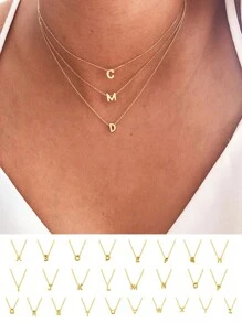 S925纯银迷你字母项链，14K镀金，可定制26个A-Z字母吊坠，情人节珠宝礼物 - 金黃色 - 查看 2