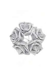 5 件/套人造閃光泡沫玫瑰手工材料 Diy 適合情人節婚禮隊列節日裝飾 - 銀色 - 查看 2