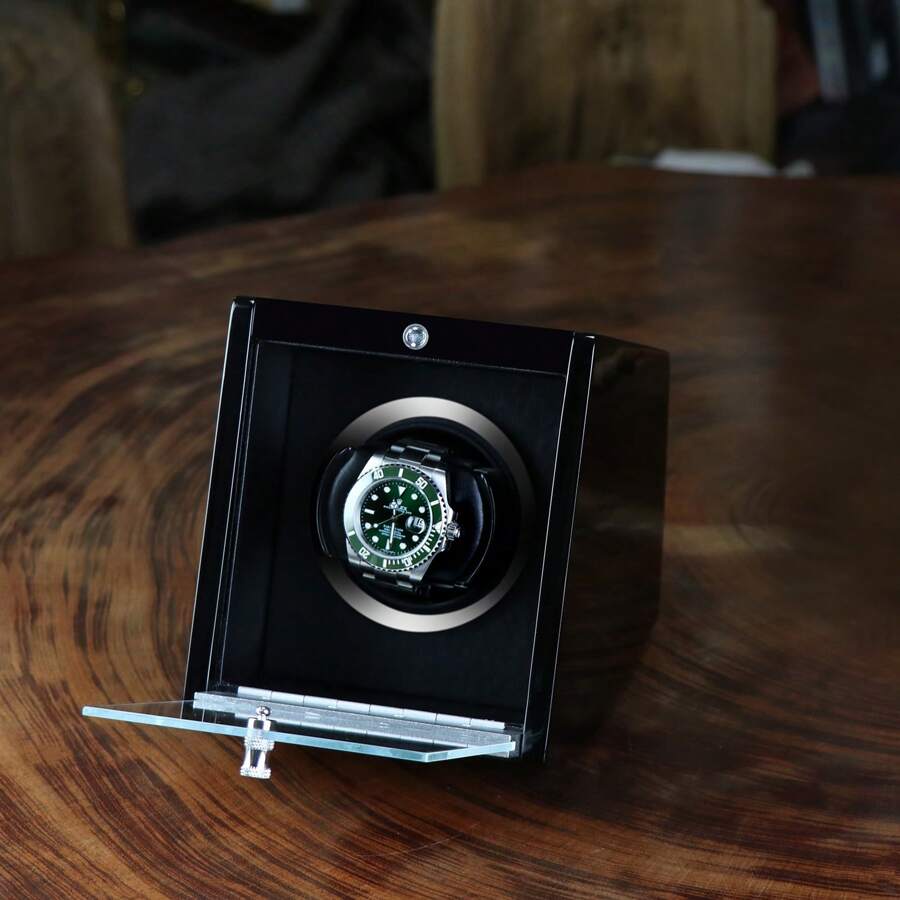 Enrollador Automático De Relojes, Mecanismo De Rotación De Reloj Único Con Exterior Negro, Caja Giratoria Para Reloj De Carga Automático - Unitalla - Ver 1