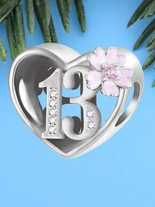 1 Máy Tính Thời Trang Đính Đá Cubic Zirconia Hoa Trang Trí Số 13 Thiết Kế Trái Tim Bạc Đính Hạt Cho Tự Làm Trang Sức Làm Quà Tặng Sinh Nhật - Bạc - Xem 3