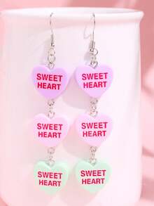1 对树脂可爱“拥抱我甜心”彩色心形长吊坠耳环，女士情人节节日礼物珠宝 - 彩色 - 查看 5