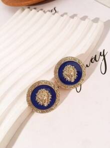 1對時尚高尚的獅頭風格耳環,鋅合金和滴油風格禮物,適用於女士的日常穿著