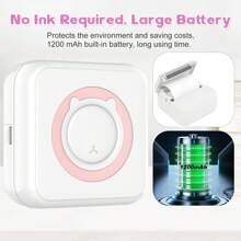 攜帶便攜迷你口袋打印機,支援android或ios應用程式的熱感印表機,無墨打印,適用於家庭、辦公室、學習和工作清單打印 - 粉紅白色印表機 - 查看 6