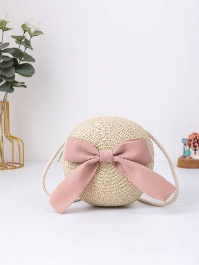 Children's Woven Straw Crossbody Bag For Beach