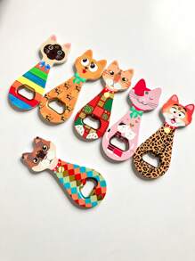 1pc Customizable Cute Cat Or Dog Head Embossed Gold Foil Art Dual-Use Bottle Opener And Fridge Magnet For Home Decoration, Daily Use Or Festival Gifts Birthday Graduation