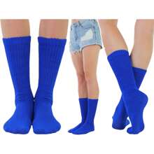 ToBeInStyle Pack Of 3 Of Colorful Unisex Fashion Slouch Socks - Royal Blue - View 2