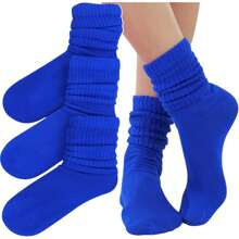 ToBeInStyle Pack Of 3 Of Colorful Unisex Fashion Slouch Socks - Royal Blue - View 3