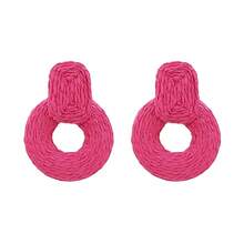 1pair Handmade Raffia Grass Braided Earrings, Elegant Accessory For Summer Holiday And Evening Dresses - Hot Pink - View 1