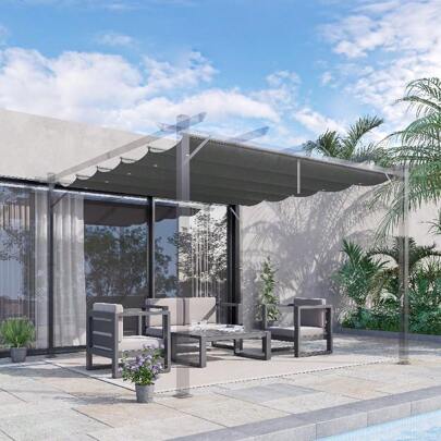 Outsunny Retractable Pergola Shade Cover, Replacement Canopy Fabric For 3 X 3 (M) Pergola, Gazebo Retractable Roof